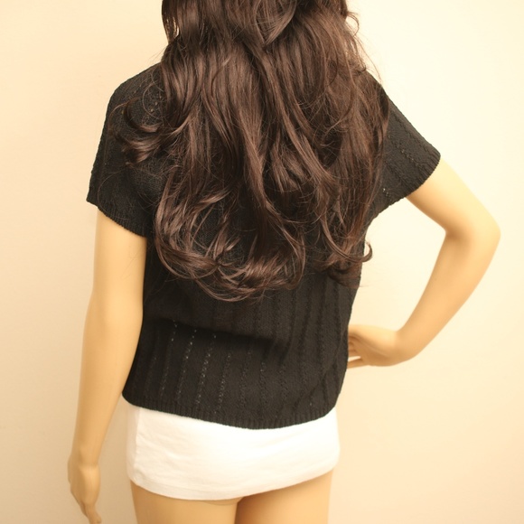Dressbarn Black Short Sleeve Knit Sweater Cardigan - Picture 4 of 8